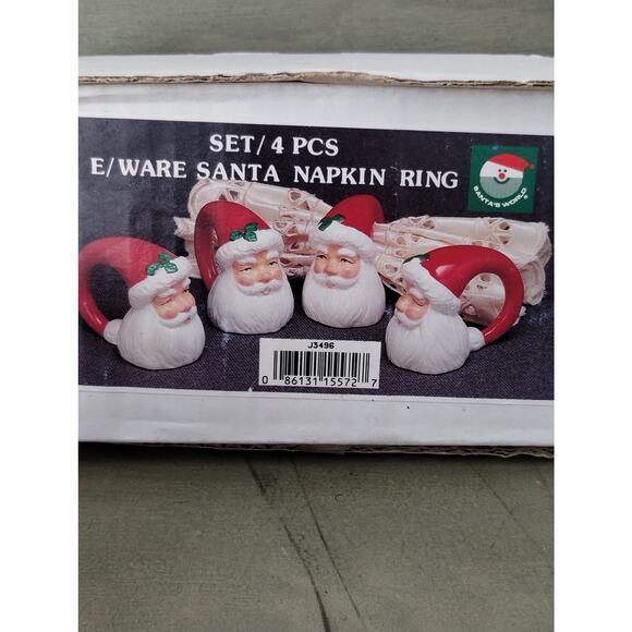 Vtg Christmas Santa Claus Napkin Ring Set of 4 Fun & Funky Napkin Holders - Picture 6 of 6
